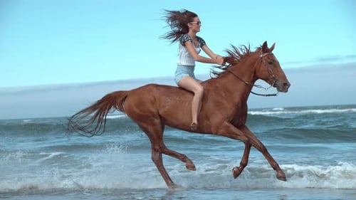 Super slow motion shot of woman riding horses at beach, Oregon, shot on Phantom Flex 4K