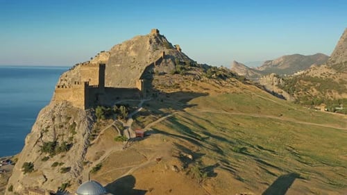 Aerial View of Ancient Genoese Fortress in Crimea