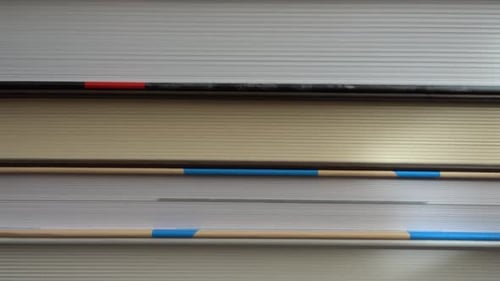 Stack of Hardcover Books, Close Up Panning Shot