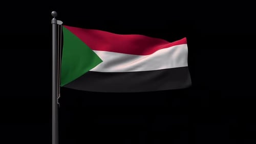 Sudan Flag Waving Animation on Pole with Alpha Channel
