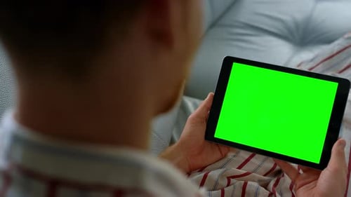 Closeup Hands Holding Chroma Key Tablet