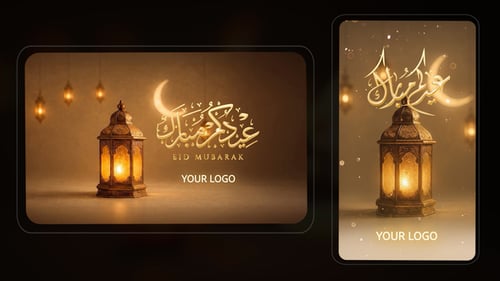 Golden Lantern Eid Mubarak and Ramadan Kareem Greetings