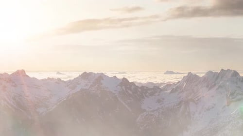 Aerial Panoramic View of Remote Canadian Mountain Landscape During Sunny Sunrise