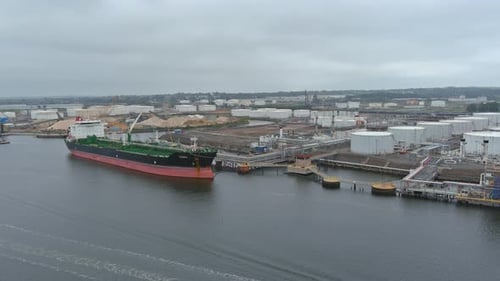 Aerial View Cargo Operations Tanker Ship Oil Ship Operation During Petroleum Transfer