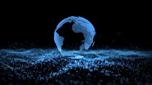 Futuristic Rotating Digital Earth Globe with Particle Effects