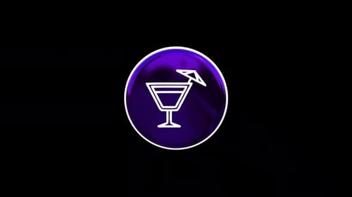 Animated 3D Cocktail Glass Icon with Purple Neon Glow