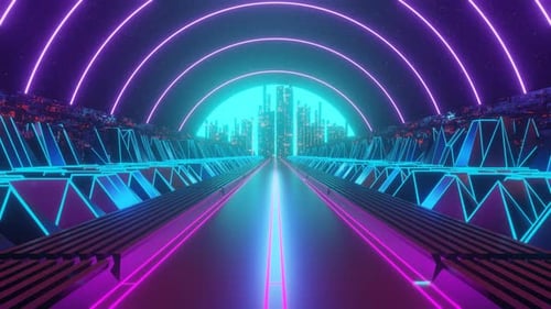 Retro Futuristic Neon Tunnel City Drive Loop