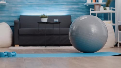 Home Fitness Equipment on Mat, Low Angle View