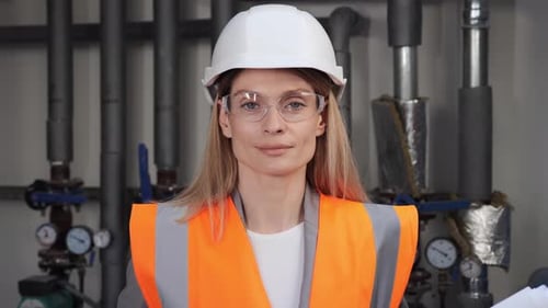 Woman Engineer in Hardhat Smiling Confidently