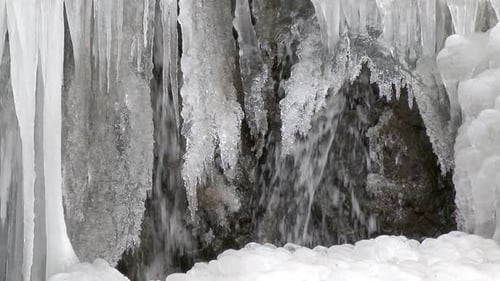 Icy Waterfall Flowing in Winter Wonderland