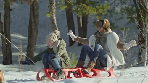 Dad Playing with Child at Winter Day in Park