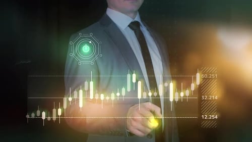 Businessman And Stock Market Infographics On A Virtual Panel 4K