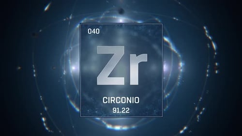 Futuristic Zirconium Element Display with Atomic Structure