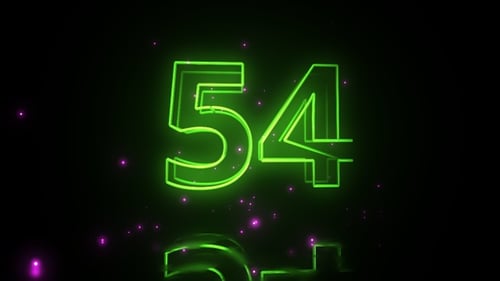 Neon Countdown Timer with Reflective Numbers and Digital Particles
