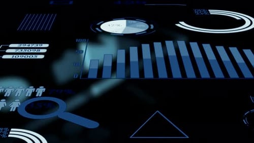 Futuristic Digital Data Analytics Display with Corporate Business Statistics