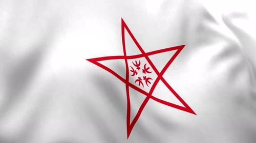 Red Star Symbolic Graphic on Waving White Flag