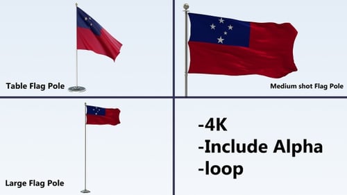 Samoa Flag Waving on Pole with Alpha Channel