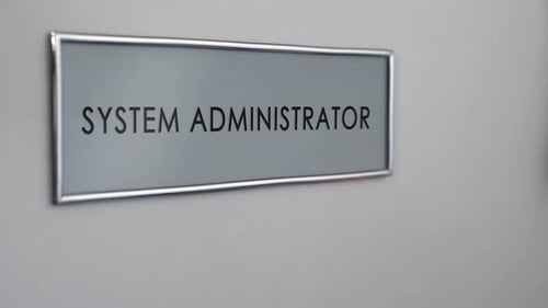 System Administrator Office Door, Hand Knocking Closeup, Installing Software