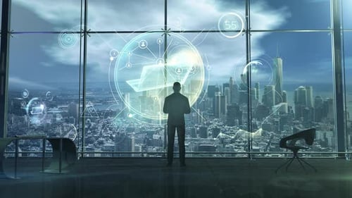 Futuristic Holographic Interface with Network and Data Visualization