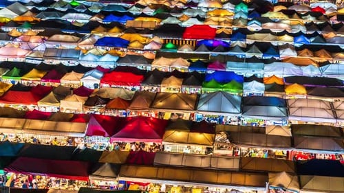time lapse of Train Night Market Ratchada (Talad Rot Fai) at night in Bangkok, Thailand