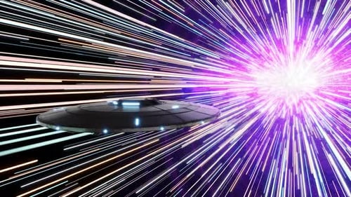 Soucoupe volante extraterrestre voyageant à travers l'univers à une vitesse extrême