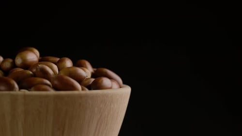 Close-up Rotation of Oak Acorns on Black Background