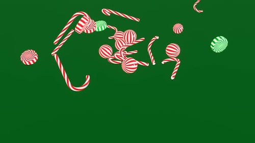 4K 3D animation. Candy cane caramels fall spin and rotate. Xmas and New Years holiday concert