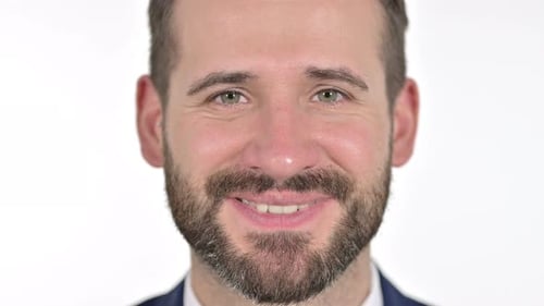 Close Up of Smiling Face of Man, White Background