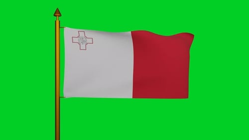 Realistic Waving Flag of Malta on Green Screen