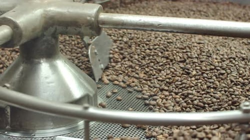 Coffee Beans Being Roasted in Industrial Machine