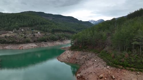 Mountain river high in the mountains Aerial View 4 K