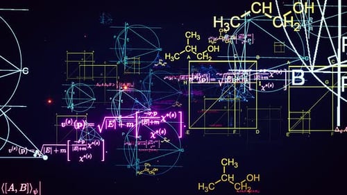 Abstract Science Formulas and Geometric Shapes Animated Background