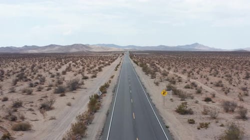 Desert road. Aerial point of view over road in desert.