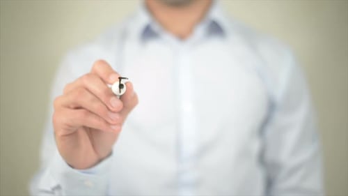 Man Writes Fingerprint with Pen on Transparent Surface