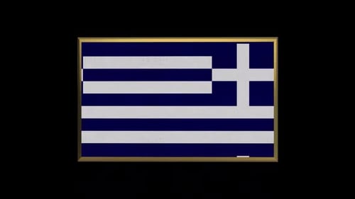 3D Greek Flag Rotation in Golden Frame