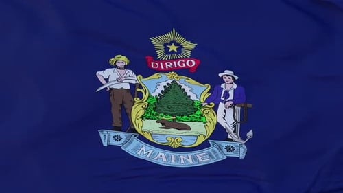 Maine State Flag Waving with Official Seal