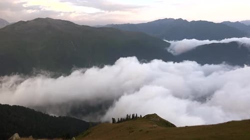 Cloud Fragments in a Forested Valley and Hilly Landscape