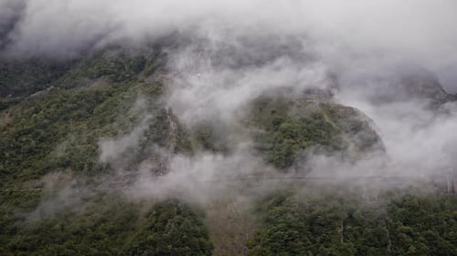 Mountains shrouded in mist