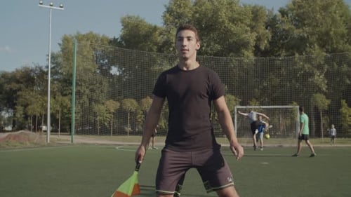 Assistant Referee Signalling Offside Offence Trap