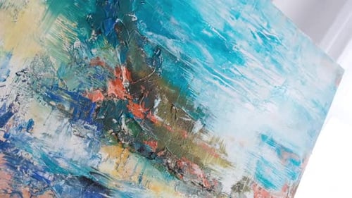 Abstract Painting with Palette Knife in Studio