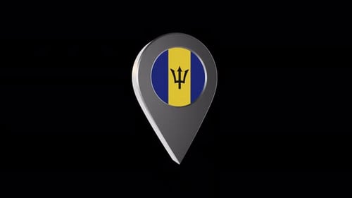 3D Barbados Flag Map Pin Pointer Animation