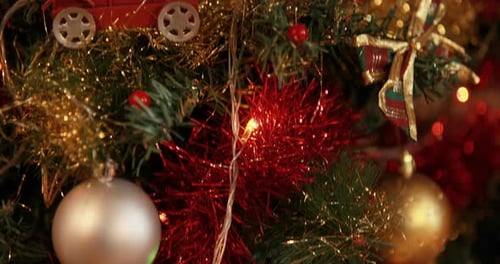 Close-up of decorative christmas tree 4k