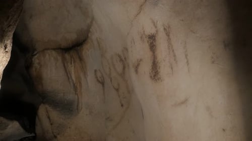 RABISHA, BULGARIA - OCTOBER 16, 2017 Beautiful prehistoric wall paintings of Magura older than 7000