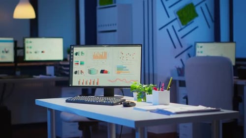 Empty Start Up Business Office with Modern Design During Night