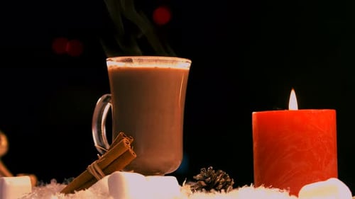 Steaming Hot Chocolate in a Cozy Christmas Scene