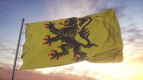 Realistic Waving Flag with Golden Lion Crest