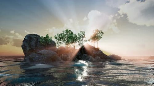 Felseninsel mit Bäumen als Meer