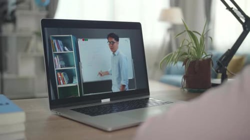 Online Math Lesson on Laptop Screen at Home