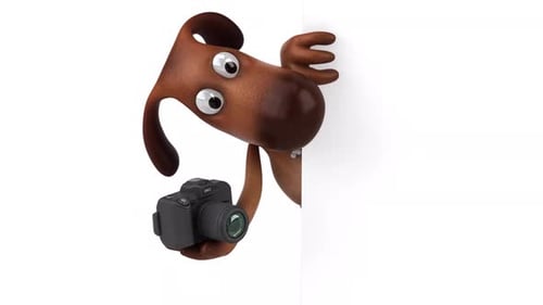 Funny Animated Dog Character Holding Camera Peeks