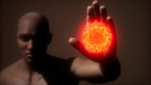 Scared Man Gesturing Stop Afraid of Coronavirus COVID-19 Infection